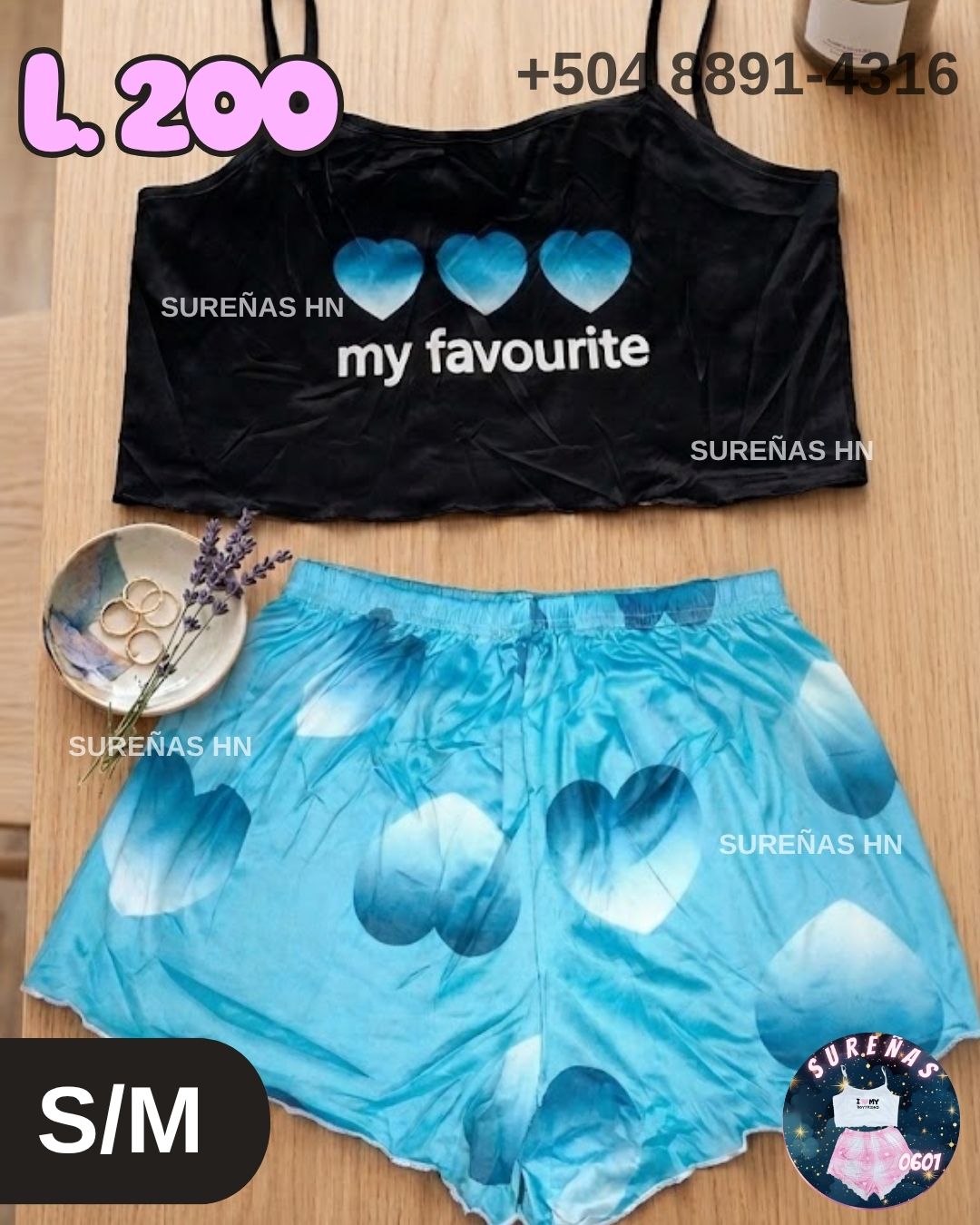 TALLA S/M PIJAMAS CORAZONES AZUL 💙