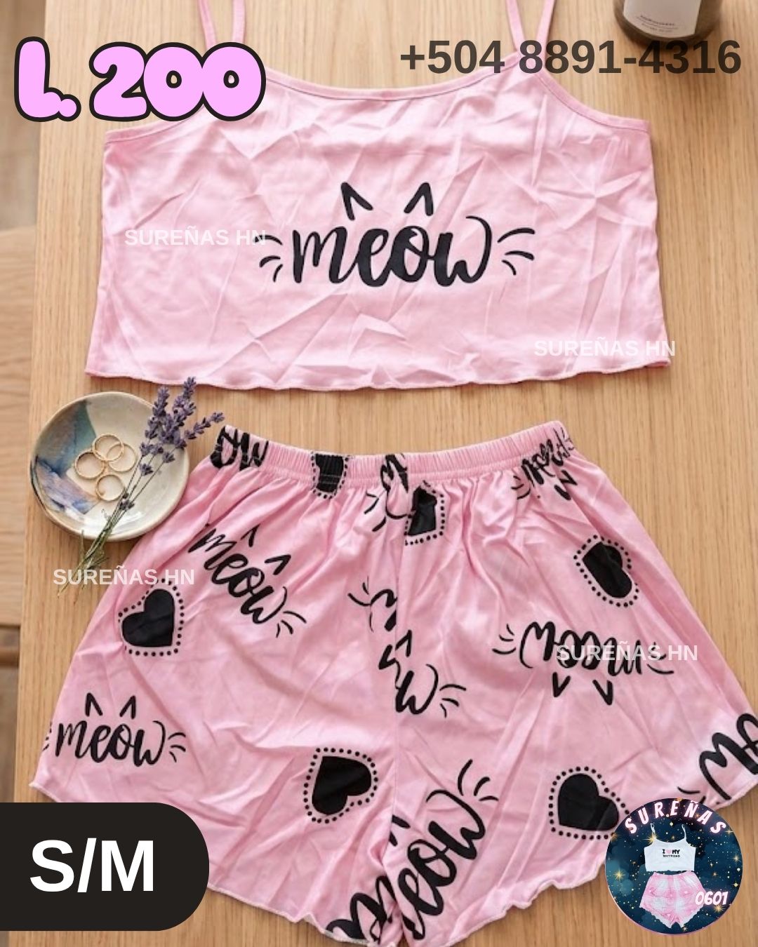 TALLA S/M PIJAMA MEOW ROSA 🐈‍⬛