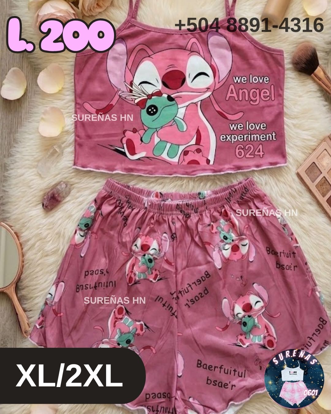 TALLA XL PIJAMA STITCH ANGEL TOTAL PINK